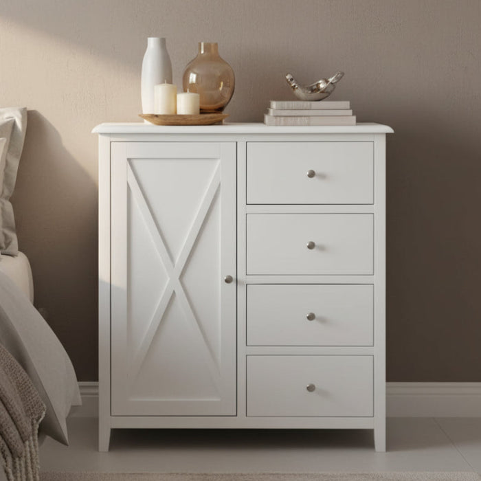 Hampton Wooden Tallboy White 100cm