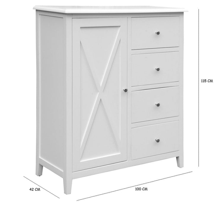 Hampton Wooden Tallboy White 100cm