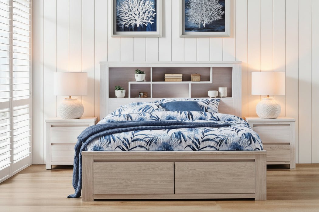 Manly Beach Queen Bed - Brushed White Wash