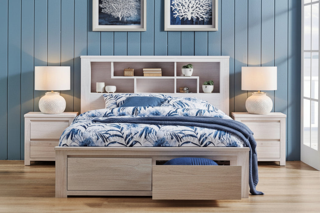 Manly Beach Queen Bed - Brushed White Wash