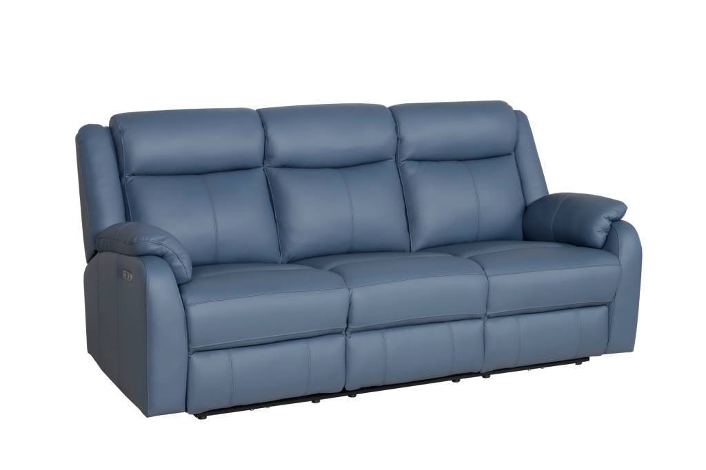 Pinnacle 3 + 1 +1 Electric Recliner Lounge in Full Leather - Blue