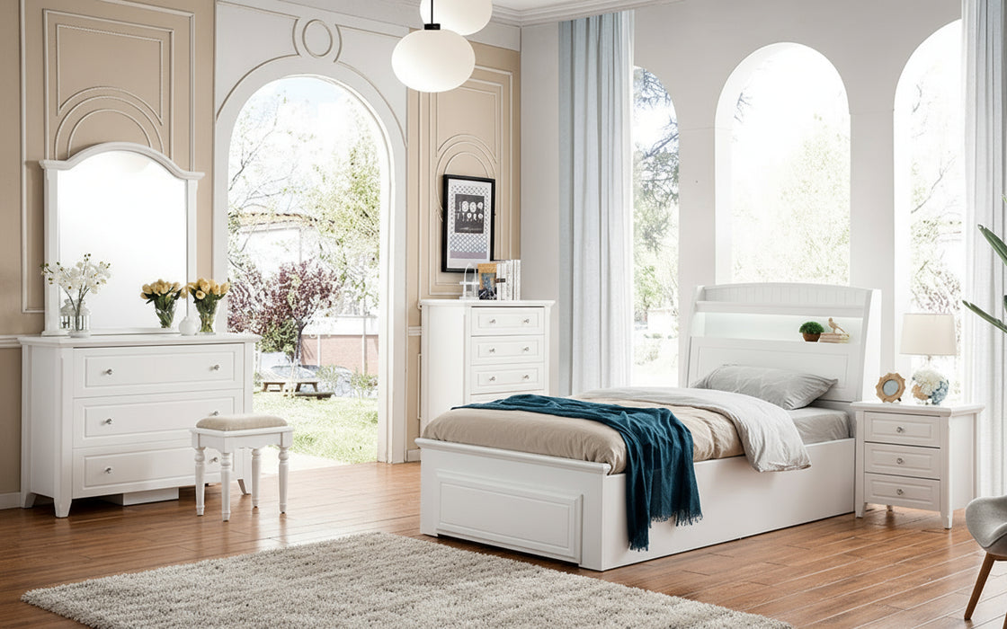 White Orland King Single Gas Lift Bed