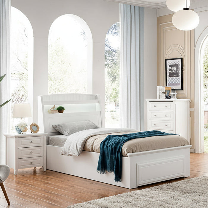 White Orland King Single Gas Lift Bed