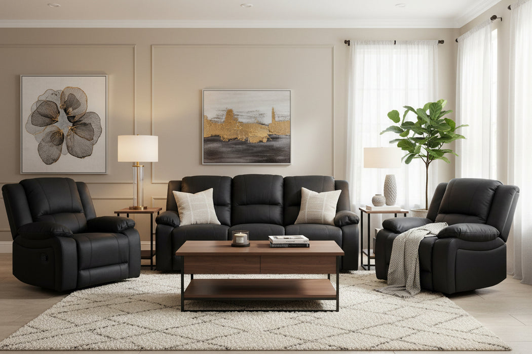 Linda 5 Seater Recliner Sofa Set - Black