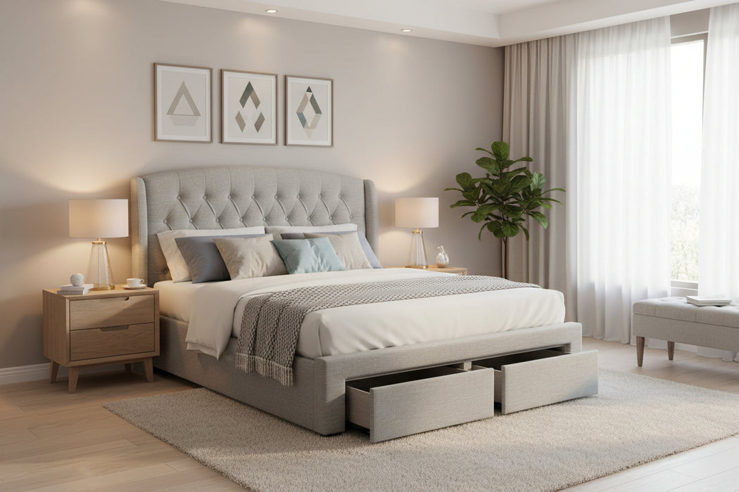 Kingston King Bed Frame with 4 Drawers in Fabric