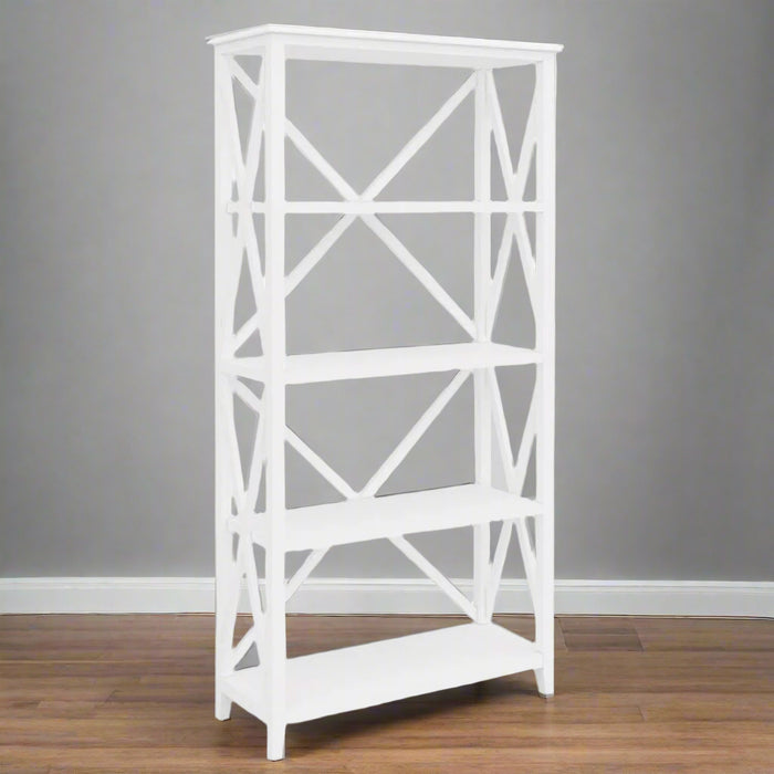 Hampton Bookcase Bookshelf 4 Tier Solid Acacia Wood - White