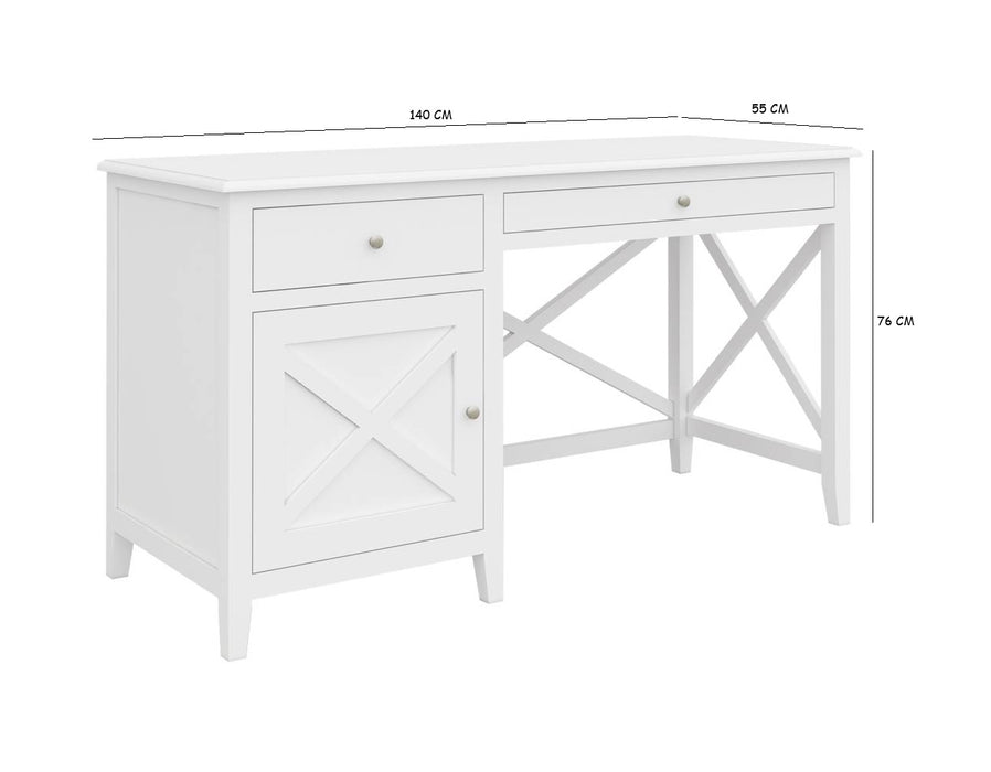 140cm Hampton Wooden White Desk
