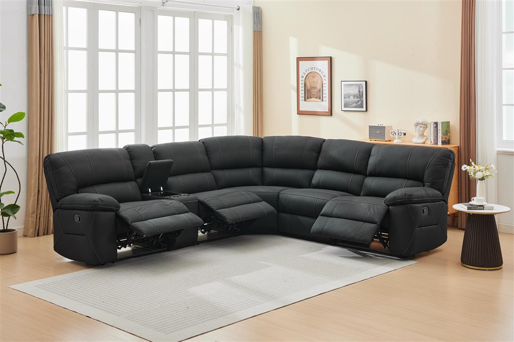 Dream Corner Black Fabric Manual Recliner Lounge with Console - Fabric Sofa Sydney