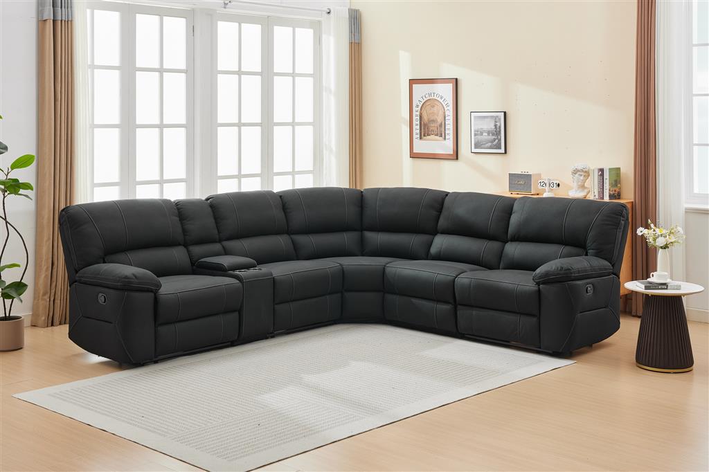 Dream Corner Black Fabric Manual Recliner Lounge with Console - Fabric Sofa Sydney