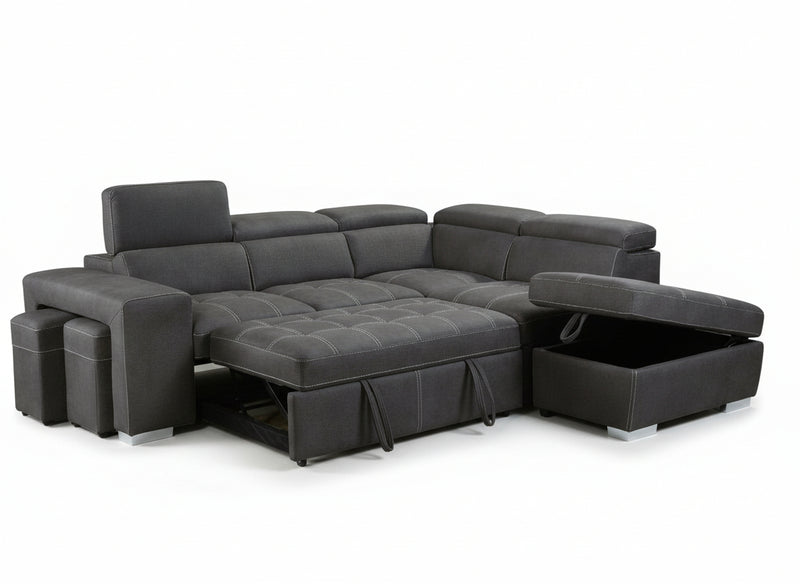 Portland 5 Seater Leather-Look Fabric Sofa Bed with Storage, Charcoal