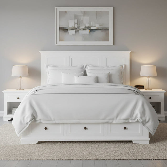Visala White Solid Wood Bed Frame | Classic Hamptons Bedroom Bed