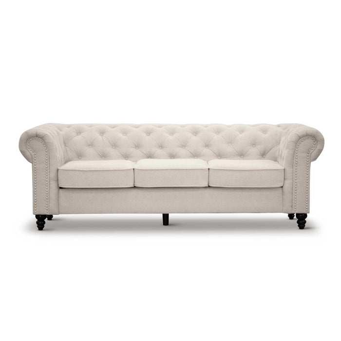 3 Seater Chesterfield Beige Sofa - Teagon