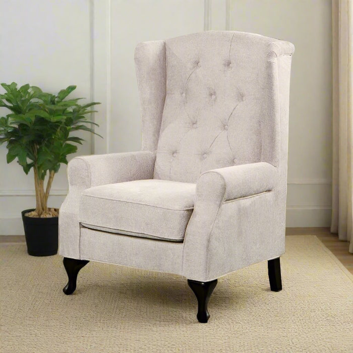 Beige Grande Chesterfield Wing Armchair