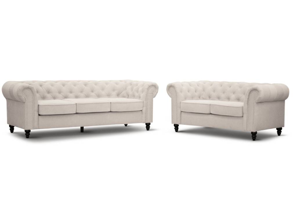 Chesterfield 3 + 2 Seater Lounge in fabric Beige
