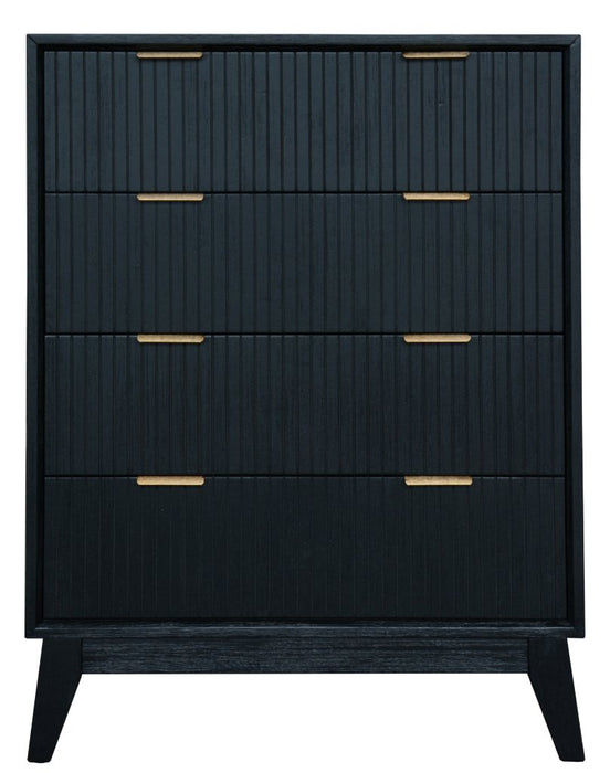 Elwood Black Acacia Wood 4 Drawer Storage Cabinet with Gold Handles