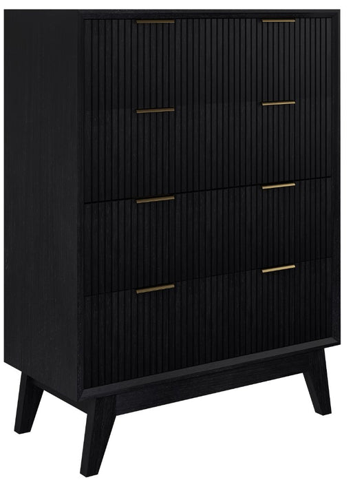 Elwood Black Acacia Wood 4 Drawer Storage Cabinet with Gold Handles