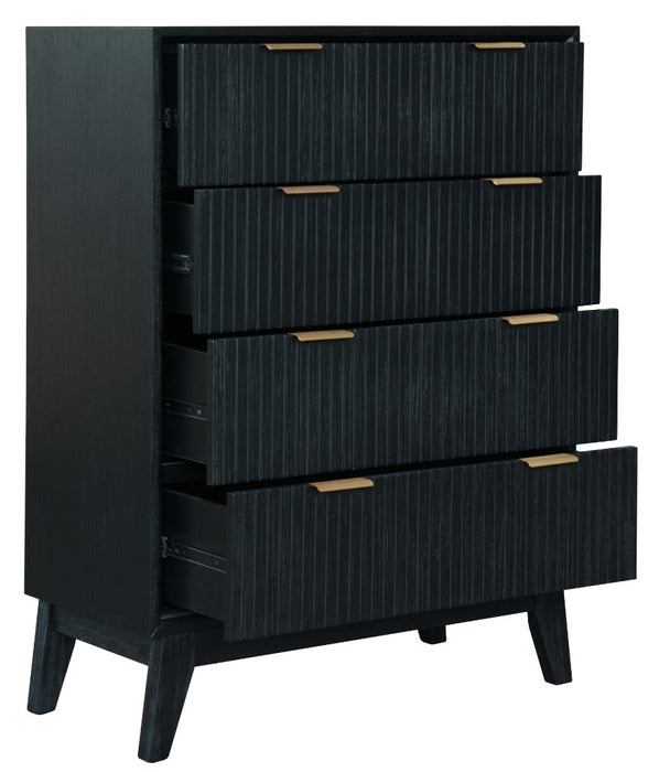 Elwood Black Acacia Wood 4 Drawer Storage Cabinet with Gold Handles