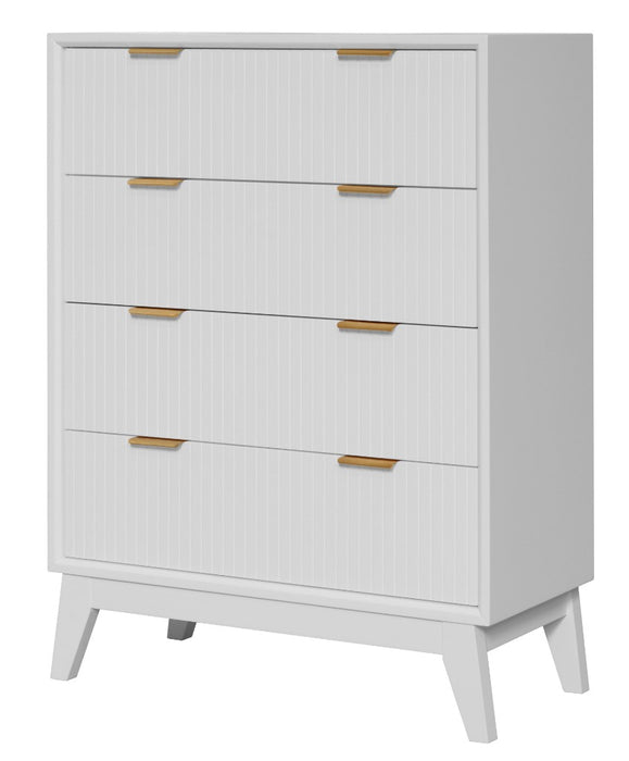 Elwood White Acacia Wood 4 Drawer Storage Cabinet with Gold Handles