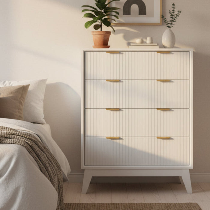 Ella 4 Drawer White Tallboy Drawer Chest - Acacia Wood