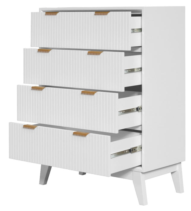 Ella 4 Drawer White Tallboy Drawer Chest - Acacia Wood
