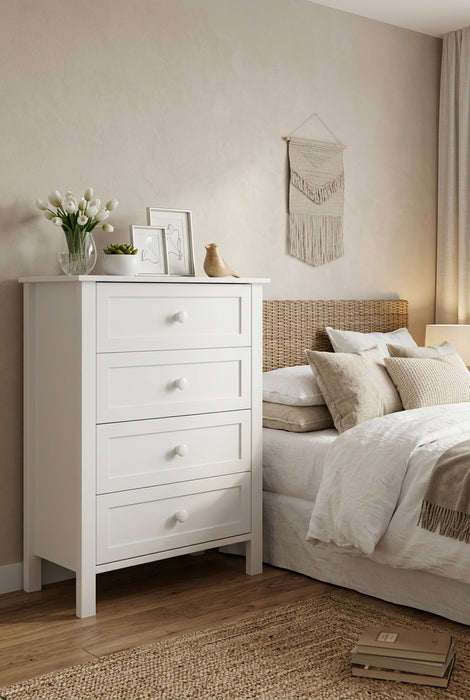 Jervis 4 Chest of Drawers Tallboy Dresser Storage Cabinet White
