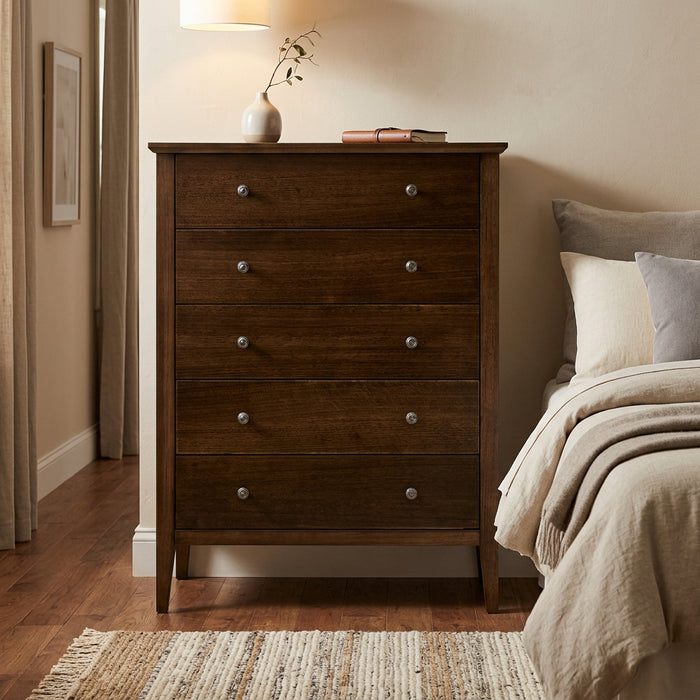 Marlo 5 Chest of Drawers Tallboy Dresser Storage Cabinet Smoke Brown