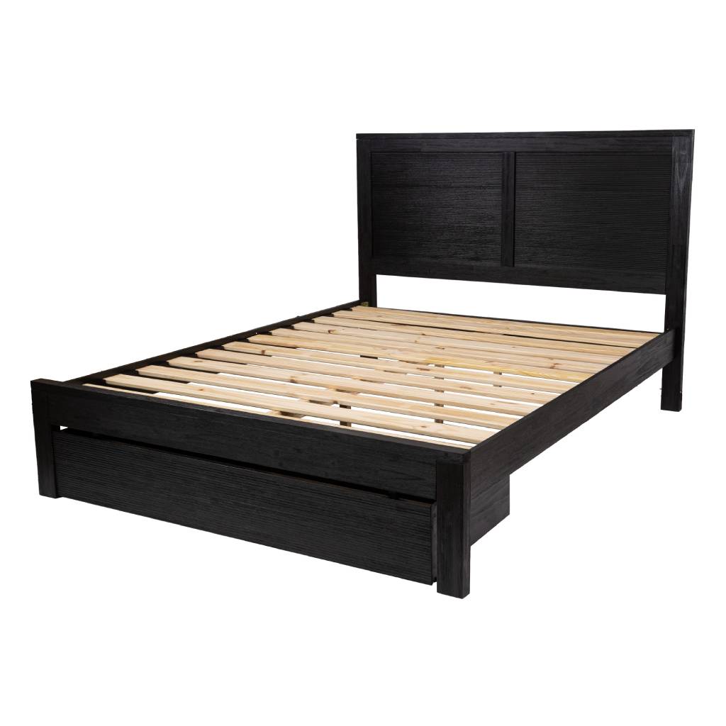 Messuna Timber Bed Frame With Storage Drawers, Black