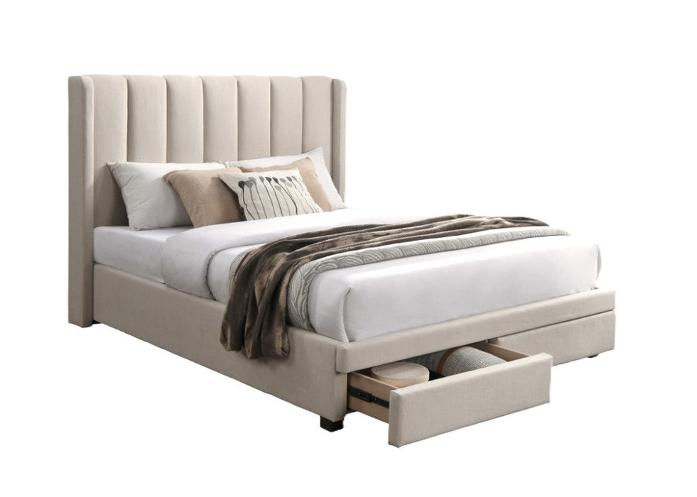 Perissa Queen Bed Frame with Storage Drawers, Beige
