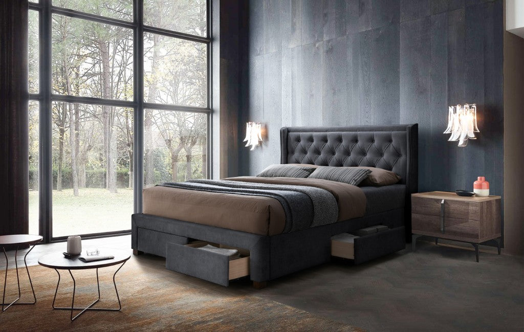 Dark Grey Riva King Bed Frame with Storage