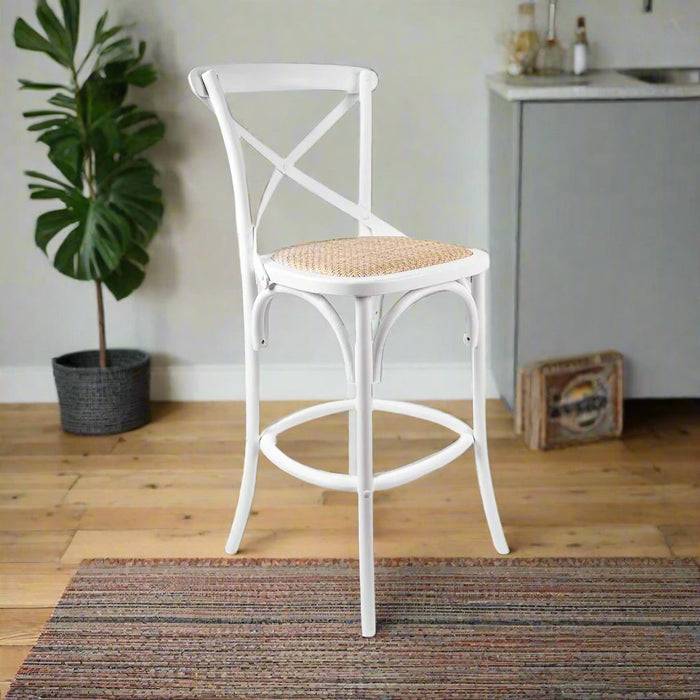 Cross Back Barstool - White