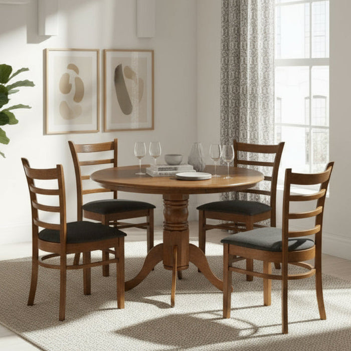 Wooden Round 4 Seater Dining Table Set with 4 Dining Chairs - Makay