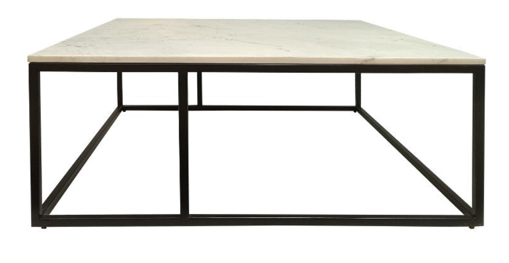 White Modern Square Coffee Table with Marble Top & Metal Legs