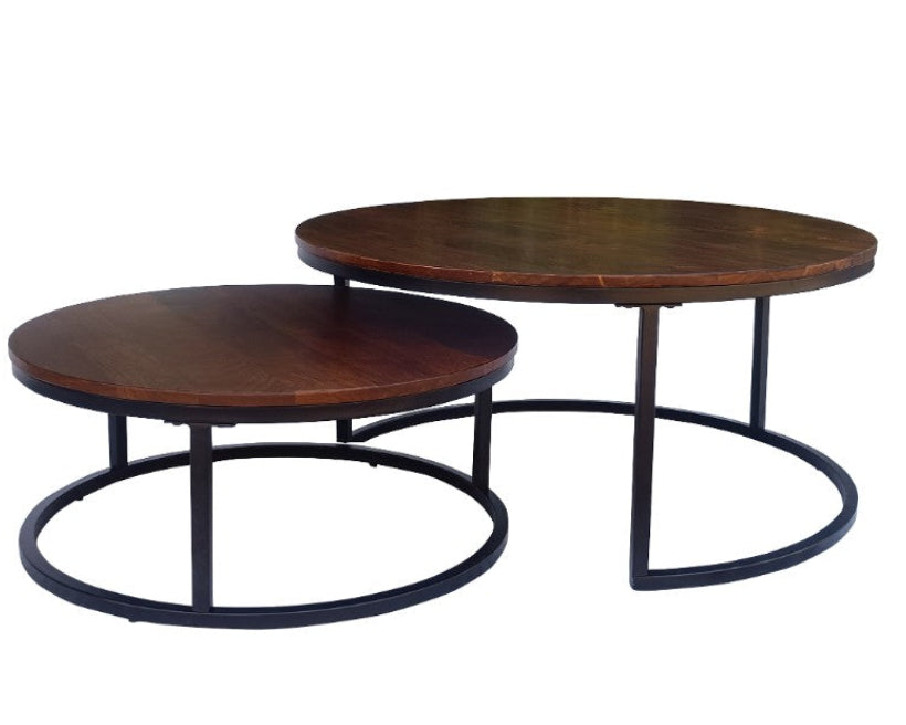 Tasma Set of 2 Round Oval Wood Nesting Coffee Table
