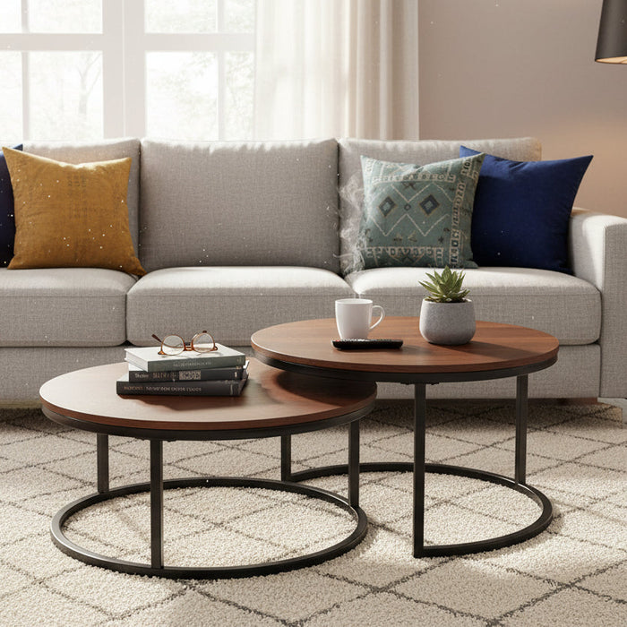 Tasma Set of 2 Round Oval Wood Nesting Coffee Table