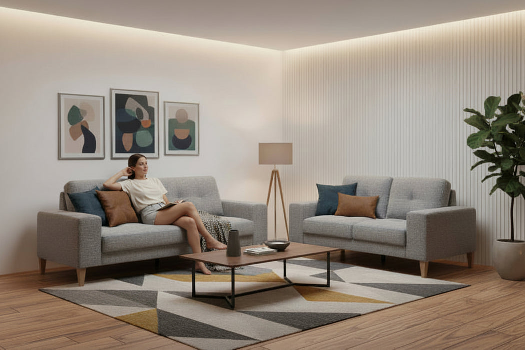 Cube 3 + 2 Seater Lounge in Fabric Grey