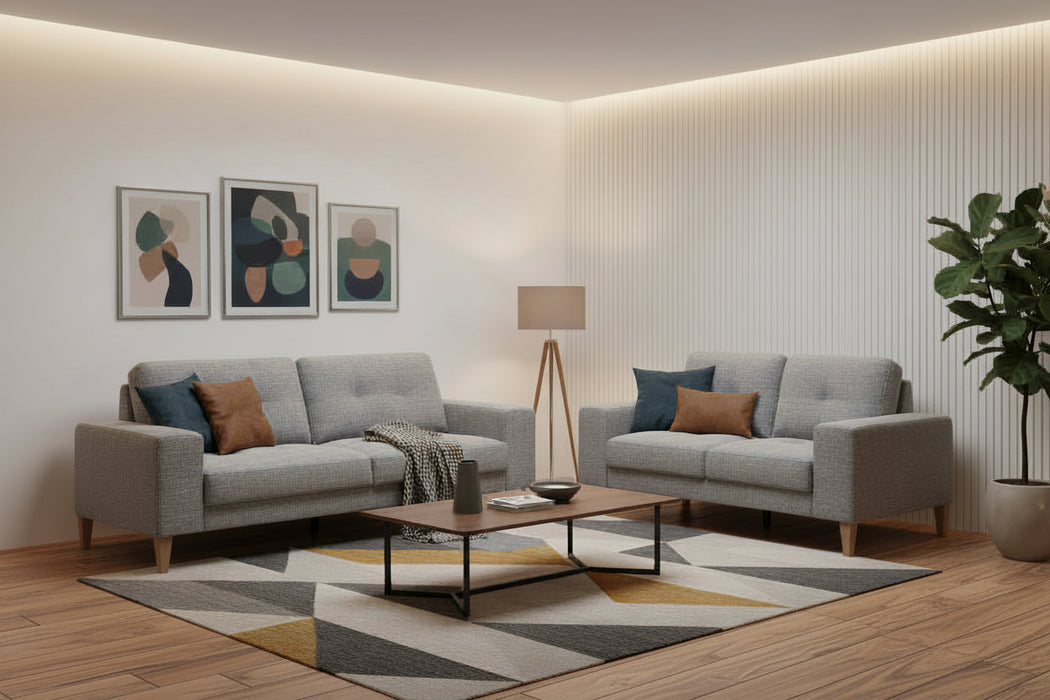 Cube 3 + 2 Seater Lounge in Fabric Grey