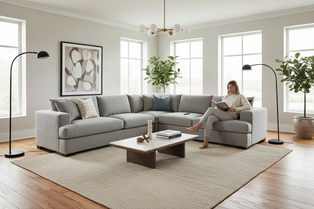 Hanah 2.5 Seater Corner Lounge in Fabric - Grey