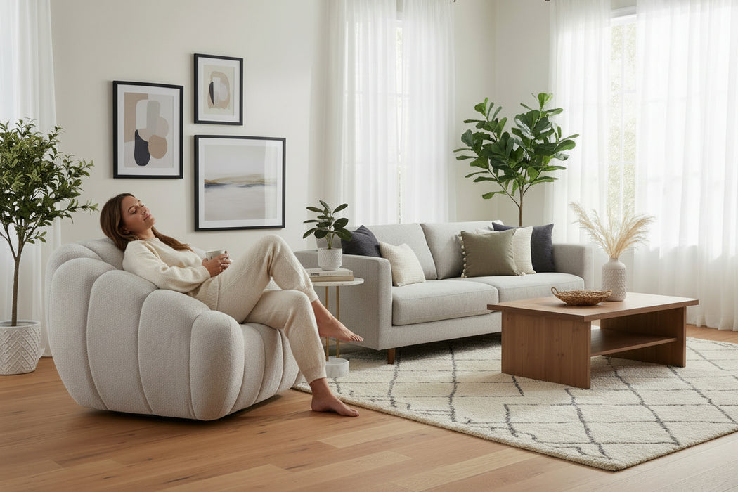 Kingston Swivel Chair in Beige Fabric