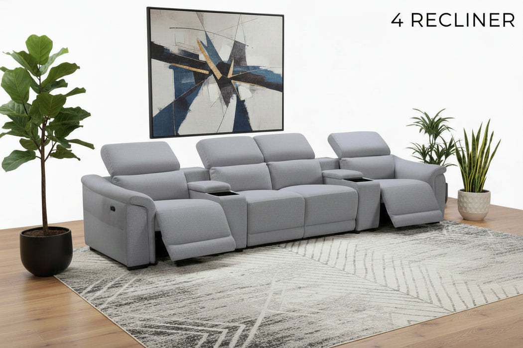 Rosehill Theatre with 4x Electric Recliners in Fabric Grey