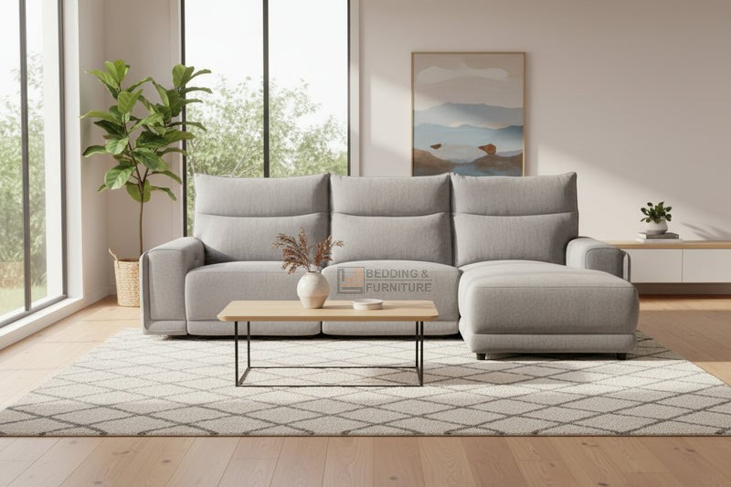 Sterling 3 Seater Fabric Chaise Lounge with Dual Recliners