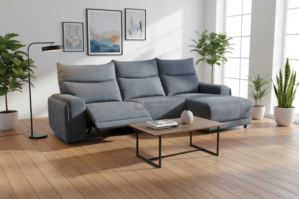 Sterling 3 Seater Fabric Chaise Lounge with Dual Recliners