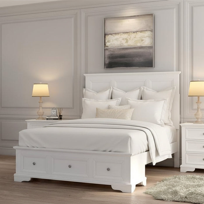 Visala White Solid Wood Bed Frame | Classic Hamptons Bedroom Bed