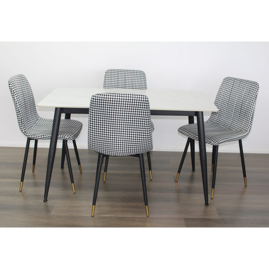 Justine 5 Piece Dining Set With Fabric Chairs, Scratched Resistance Table