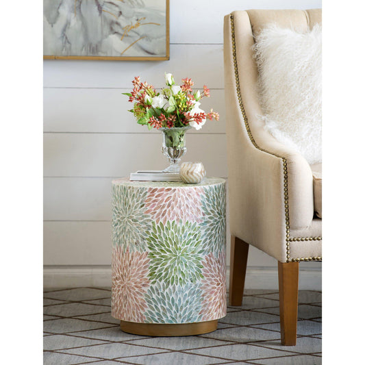 Taormina Floral Pastel Seashells Inlayed Stool/Side Table