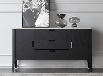 DERIAN Modern Buffet Sideboard Cabinet with Marble top/ Pine Timber