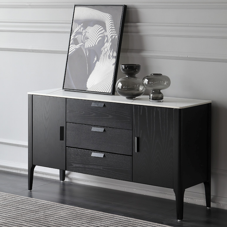 DERIAN Modern Buffet Sideboard Cabinet with Marble top/ Pine Timber