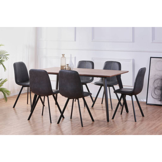 Retuzo 7 Piece Dining Table Set with Dark Grey Chairs 160cm