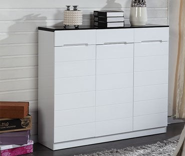 Alison Gloss White Shoe Cabinet With 3 Doors & 3 Drawers