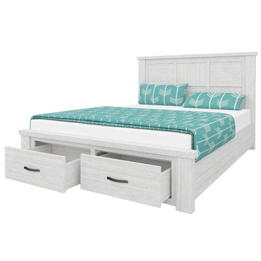 White Wash Fiona Wooden Double Bed with 2 Drawers
