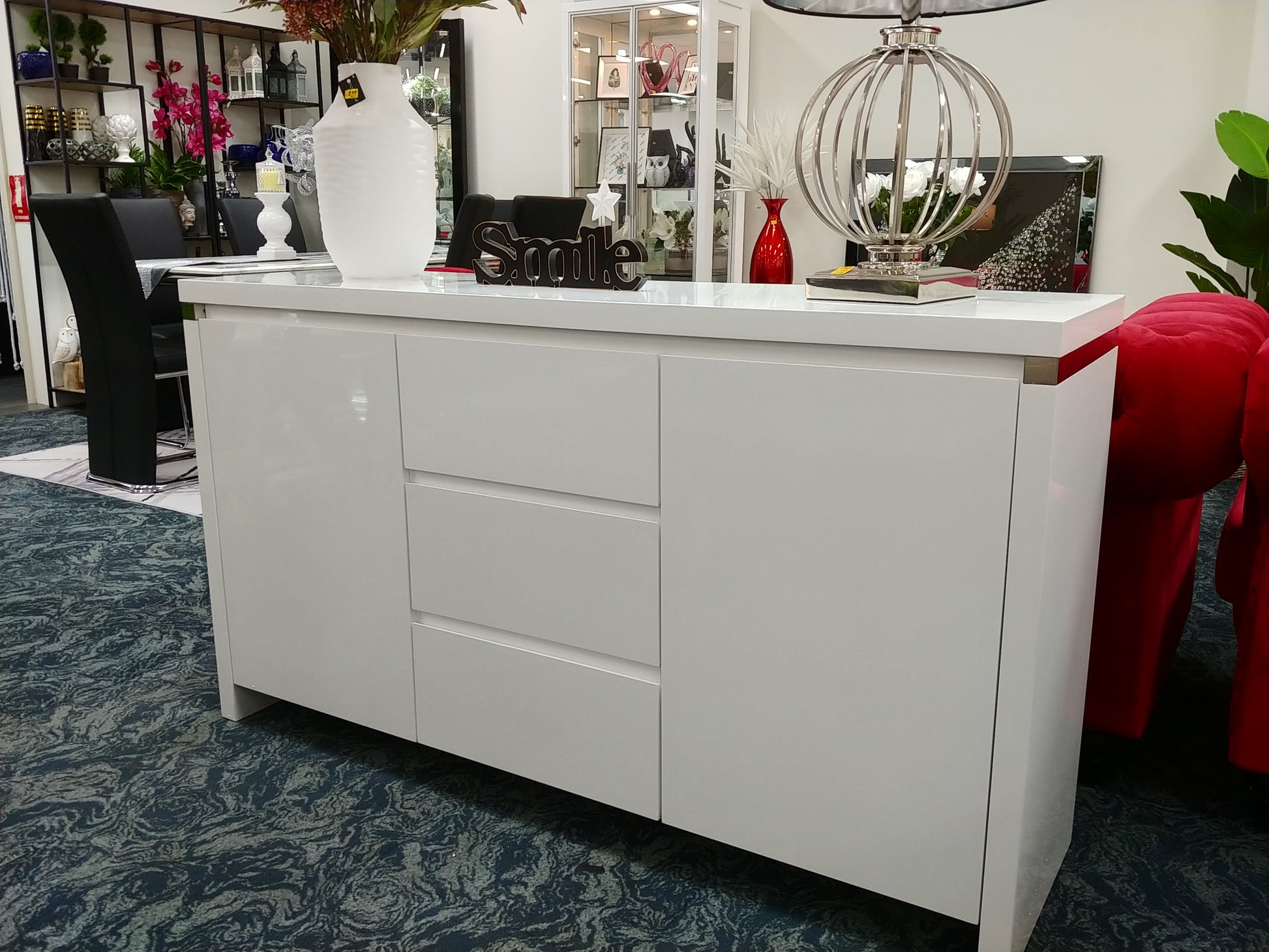 Easton Sideboard, Gloss White, 1500mm Lj Bedding and Furnitures